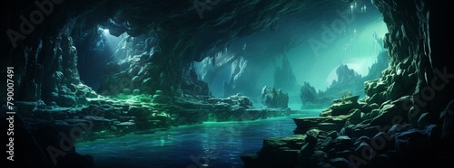 Underwater aurora cavern's Sustainable Magic contrasts with the ferocity of Feathered Tempest, serene below, turmoil above