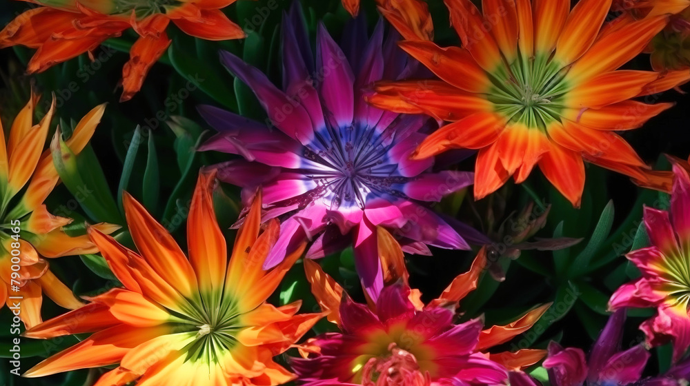 Background of African fresh beautiful different kind of colored flowers. AI generated. Background of African fresh beautiful different kind of colored flowers. AI generated.