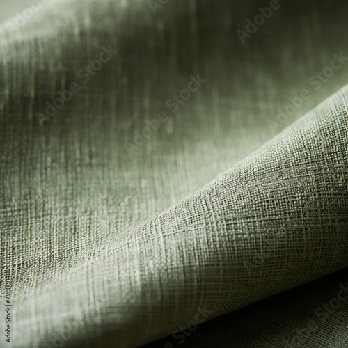 military green hemp sheet fabric zoomed in product photo showcasing silver threads weaved inside сreated with Generative Ai