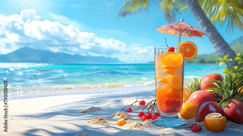 Orange Beverage Juice Tropical Shoreline Background