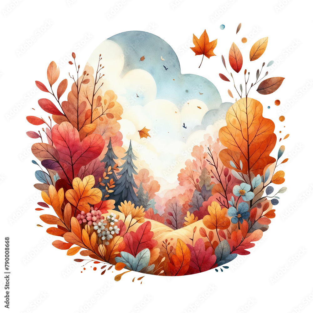 Autumn decor with  leaves isolated on transparent background. AI 