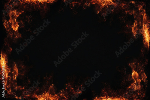 Fire frame effect isolated on black background. Copy space for text in the middle image.
