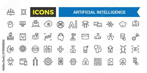 Artificial Intelligence Line Icons Collection, Big Ui Icon Set In A Flat Design, Thin Outline Icons Pack, Vector Illustration