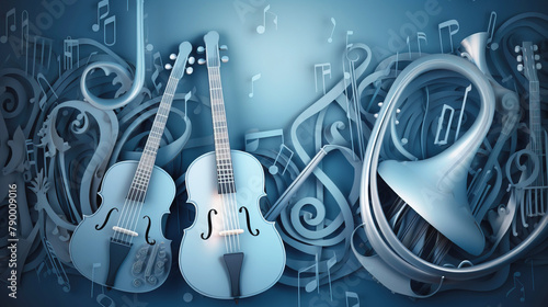 Music day  illustration background with a set of graphic kotnur instruments. AI generated.