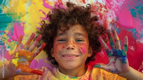 Vibrant hand painting on child, excellent for creativity and artistic expression in youth. photo