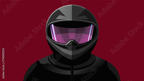 A sleek black helmet with a face shield providing full coverage and cushioning for the head and face.