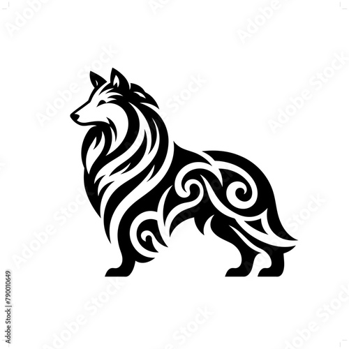collie dog in modern tribal tattoo, abstract line art of animals, minimalist contour. Vector