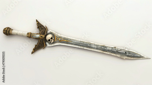 Fantasy long sword with a skull and gold 