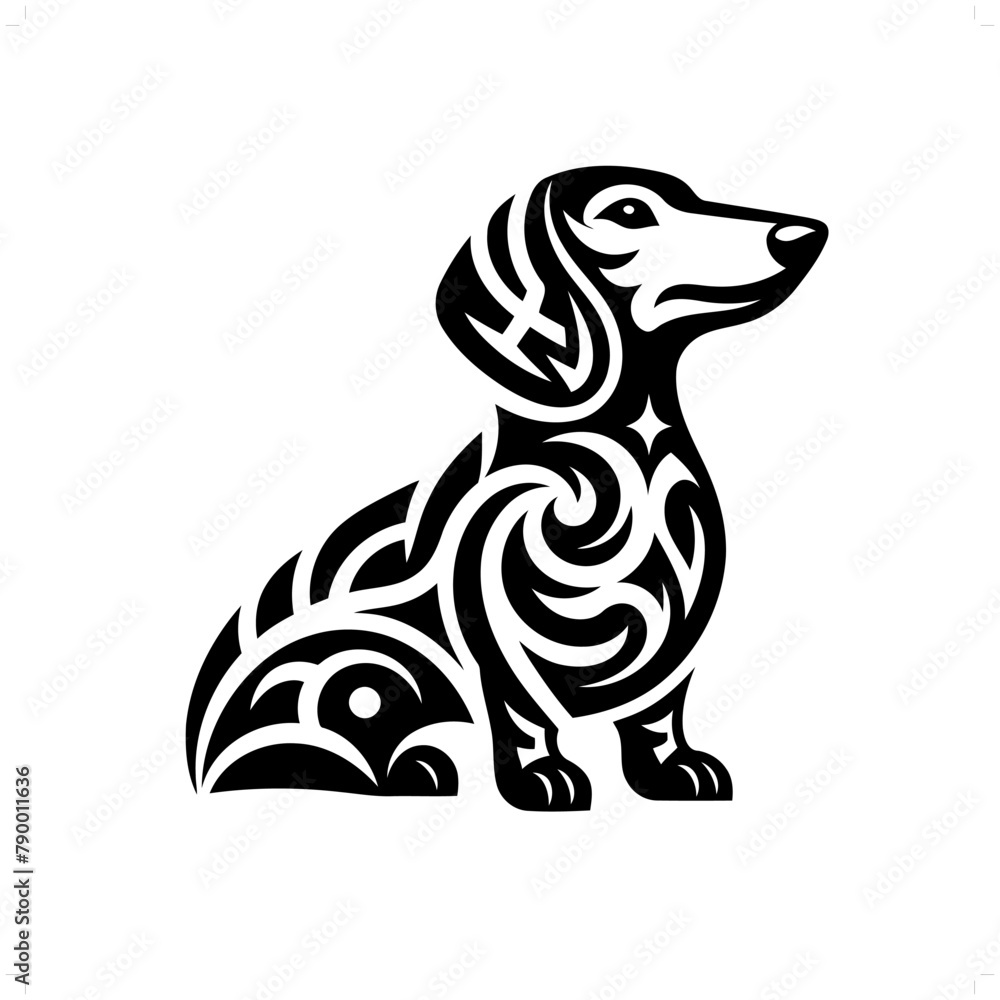 Dachshund dog in modern tribal tattoo, abstract line art of animals, minimalist contour. Vector Dachshund dog in modern tribal tattoo, abstract line art of animals, minimalist contour. Vector