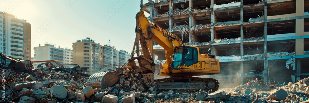 Foto de building demolition, noise of demolition machines, debris ...