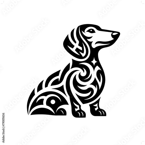 Dachshund dog in modern tribal tattoo, abstract line art of animals, minimalist contour. Vector © orion