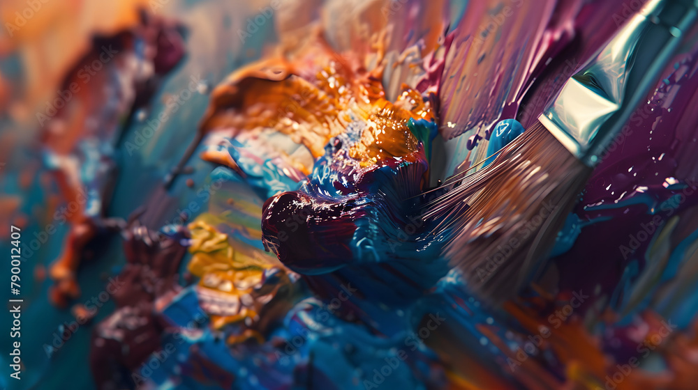 A detailed view of a painters brush as they create a masterpiece. highlighting its versatility and expressiveness in artistic conditions. A detailed view of a painters brush as they create a masterpiece. highlighting its versatility and expressiveness in artistic conditions.