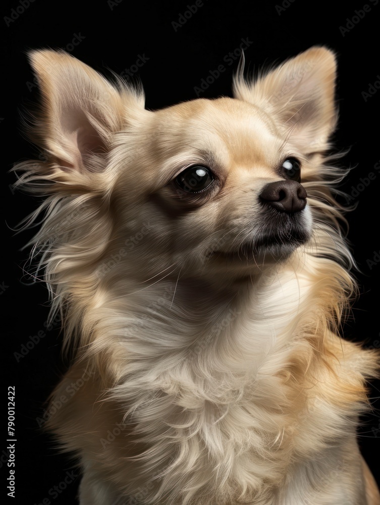 Studio portrait of a dog over a black background chihuahua