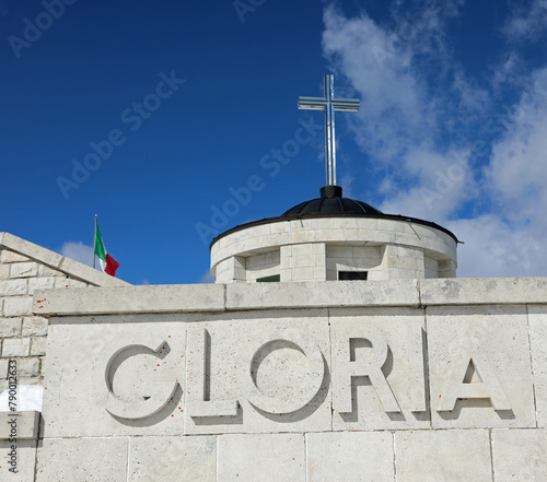 Pieve, TV, Italy - March 13, 2024: text GLORIA that means GLORY in the Italian Military Memorial