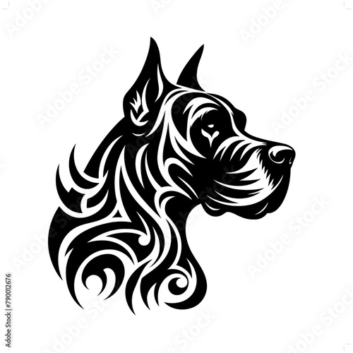 great dane dog in modern tribal tattoo, abstract line art of animals, minimalist contour. Vector