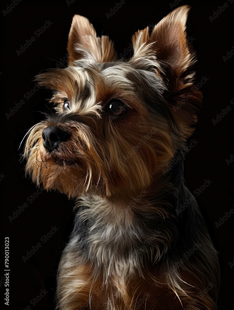 Studio portrait of a dog over a black background Yorkshire Terrier