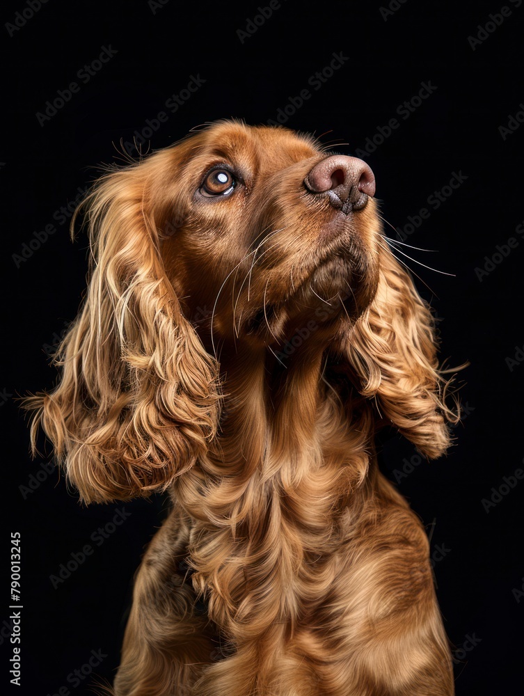 Studio portrait of a dog over a black background cocker