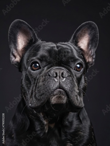 Studio portrait of a dog over a black background french bulldog © Pixel Palette