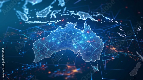 Digital map of Australia, concept of Australia global network and connectivity, data transfer and cyber technology, information exchange and telecommunication © Otseira