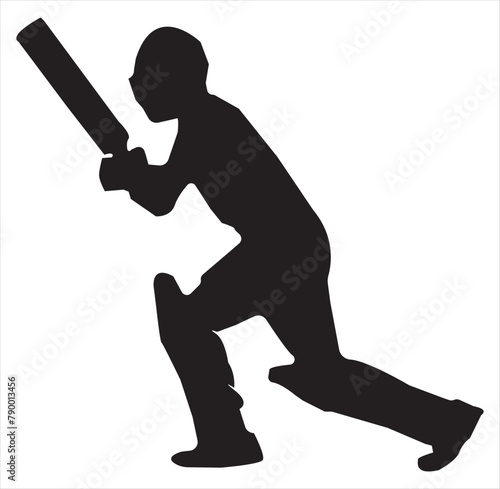 Cricket Player Bat Swing silhouette. Vector illustration isolated