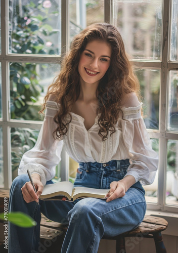 Woman Sitting in Chair With Book