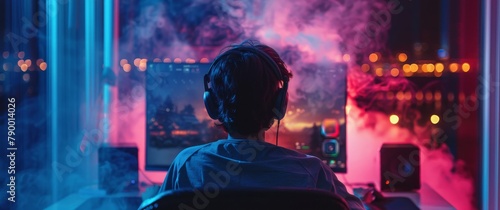 Person Wearing Headphones Watching TV