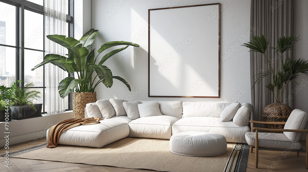 Frame mockup, poster mockup frame on living room wall, poster mockup, interior mockup with house background. Modern soft minimalism and boho interior design. 3D rendering style, apartment Frame mockup, poster mockup frame on living room wall, poster mockup, interior mockup with house background. Modern soft minimalism and boho interior design. 3D rendering style, apartment