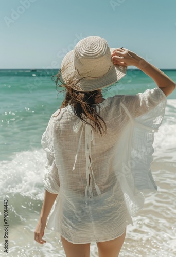 Woman in White Sweater and Grey Pants.
