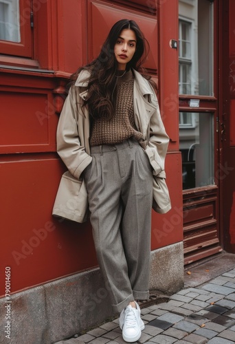 Woman Standing Next to Red Building