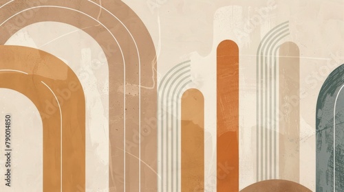Abstract Painting Featuring Orange and White Shapes