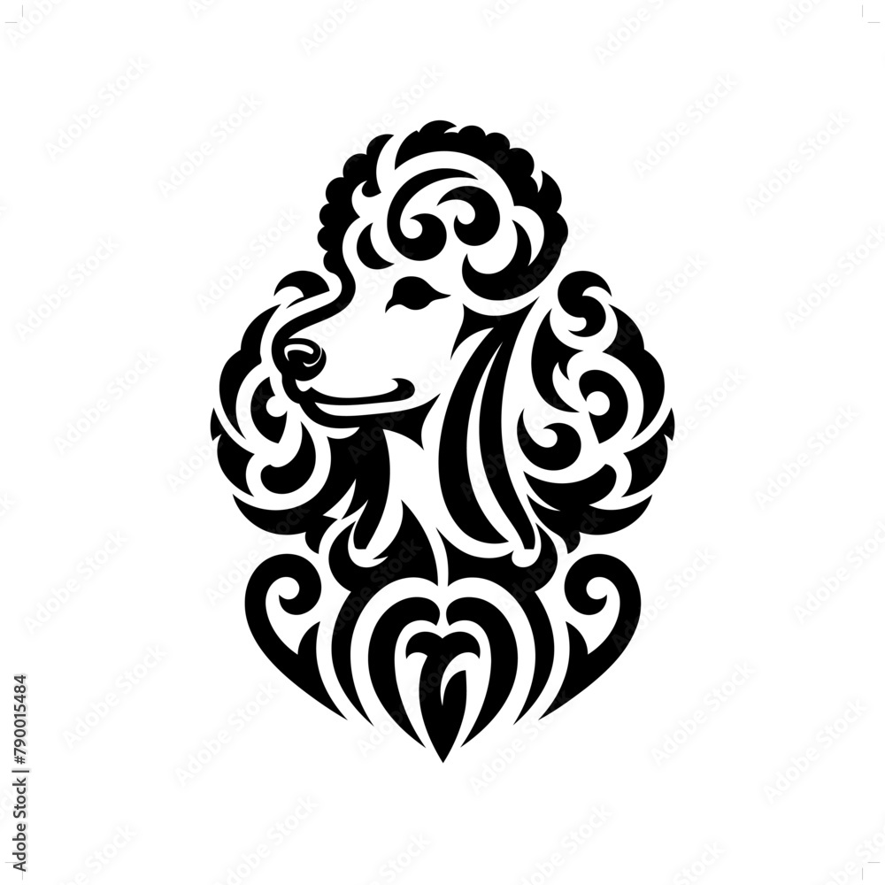 Poodle dog in modern tribal tattoo, abstract line art of animals, minimalist contour. Vector