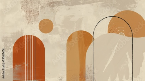 Abstract Painting Featuring Orange and White Shapes