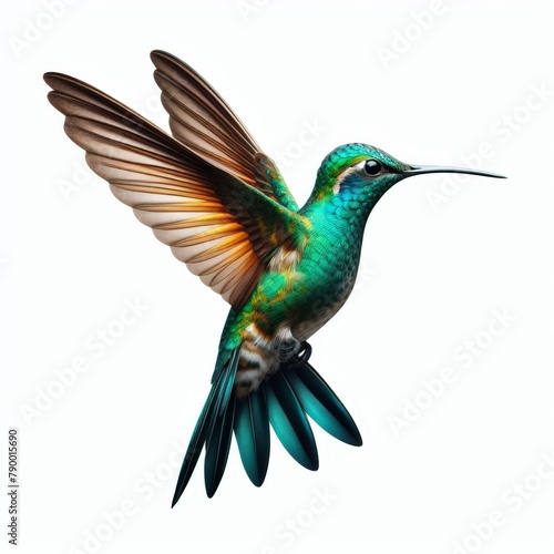 Image of isolated humming bird against pure white background, ideal for presentations 