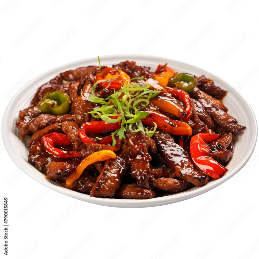 Delicious and Yummy Chinese Pepper Steak Isolated On White Background Delicious and Yummy Chinese Pepper Steak Isolated On White Background