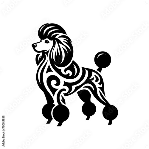 Poodle dog in modern tribal tattoo, abstract line art of animals, minimalist contour. Vector