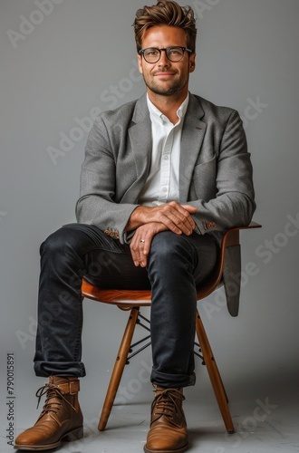 Man in Suit Sitting on Chair