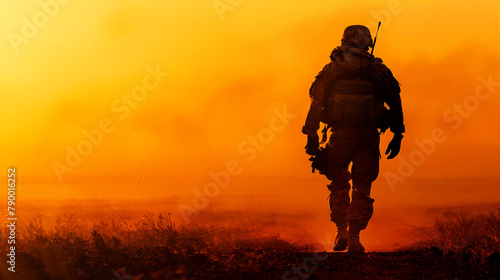 Soldier returning home with copy space photo
