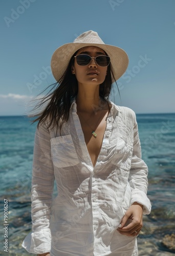 Woman in White Dress Walking on Beach