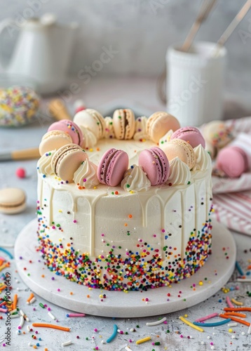 White Cake With Colorful Sprinkles