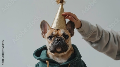 Dog Wearing Party Hat Being Petted