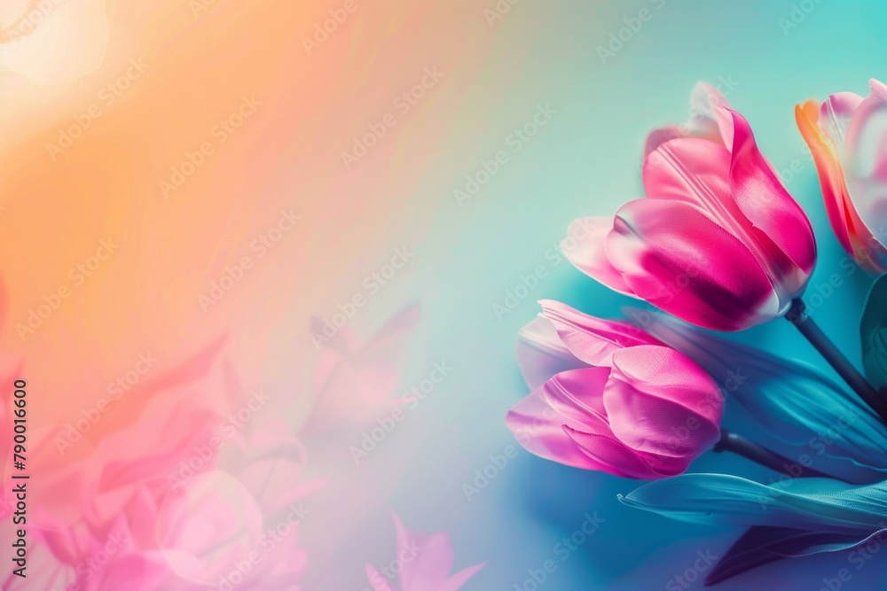Abstract background in hot pink and cyan blue with flowers for Mother's Day 
