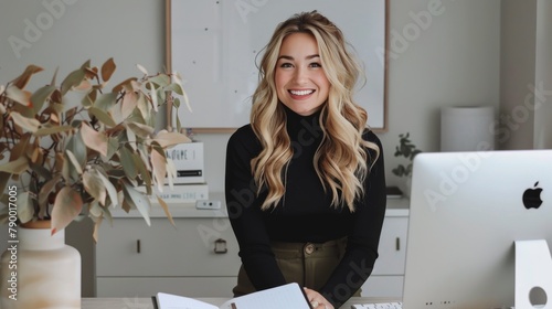 Woman Standing in Front of Laptop Computer