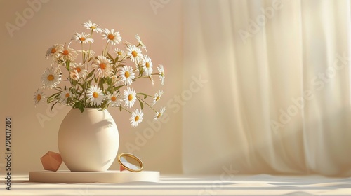 White Vase With Daisies on Table