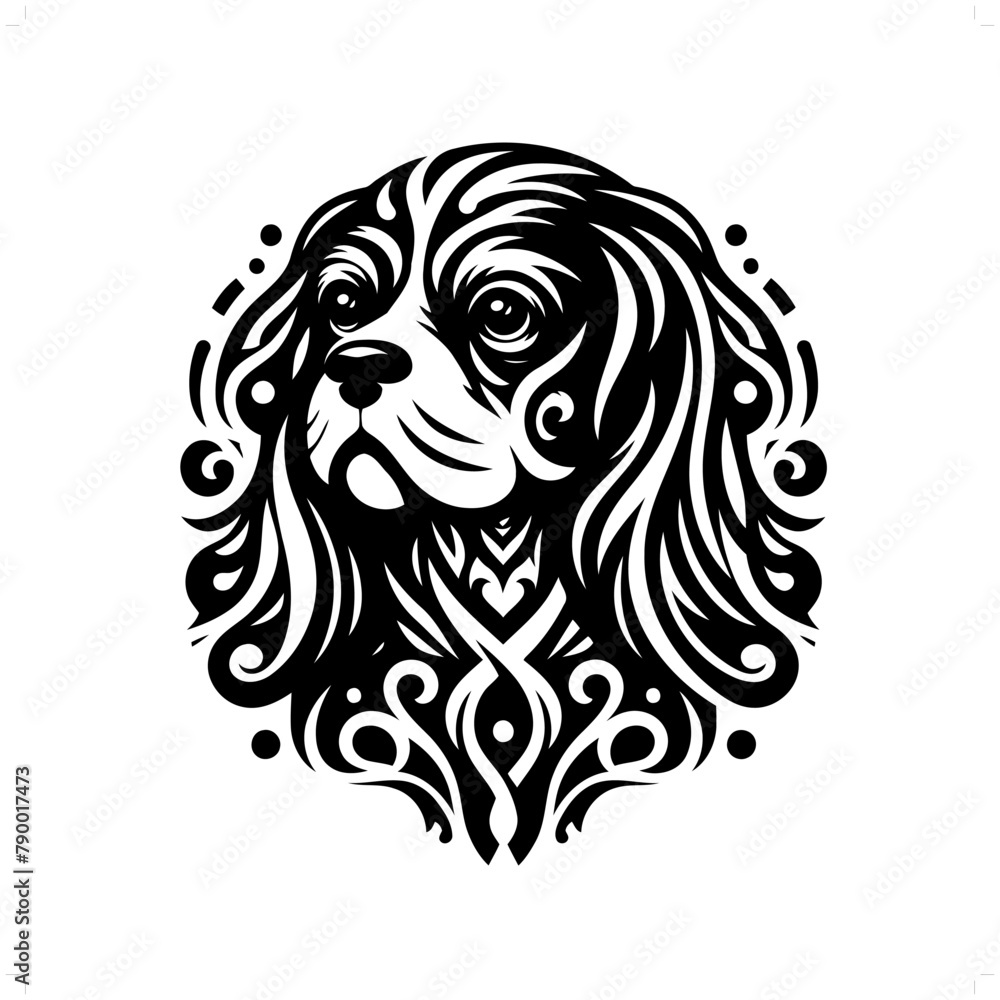 Cavalier Spaniel dog in modern tribal tattoo, abstract line art of animals, minimalist contour. Vector Cavalier Spaniel dog in modern tribal tattoo, abstract line art of animals, minimalist contour. Vector