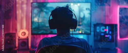 Person Wearing Headphones Watching TV