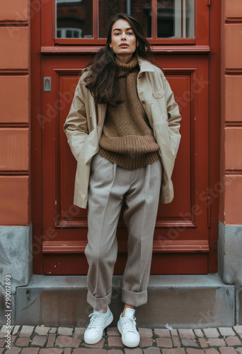 Woman Standing Next to Red Building
