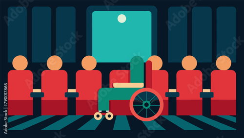 A movie theater with wheelchair accessible seating and audio description for individuals with visual impairments.