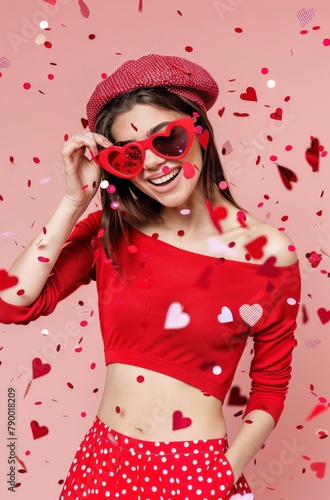 Woman Wearing Red Hat and Heart Shaped Glasses