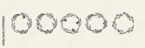 Line art Australian native flowers and plants wreaths