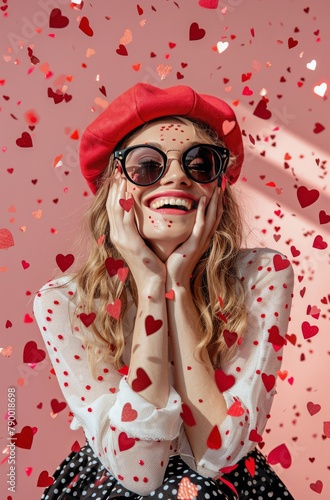 Woman Wearing Red Hat and Sunglasses